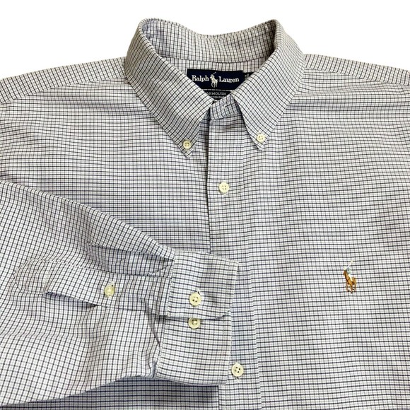 Ralph Lauren Yarmouth Shirt Blue Purple Small Check Button Down 17.5 (32/33) - Picture 1 of 11